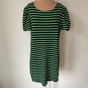Sail to Sable STS Cotton Stripes Blue Green Short Puff Sleeve T-Shirt Dress Sz M